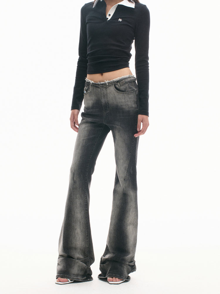 Heavy Washed High-Stretch Flared Jeans - CHINASQUAD