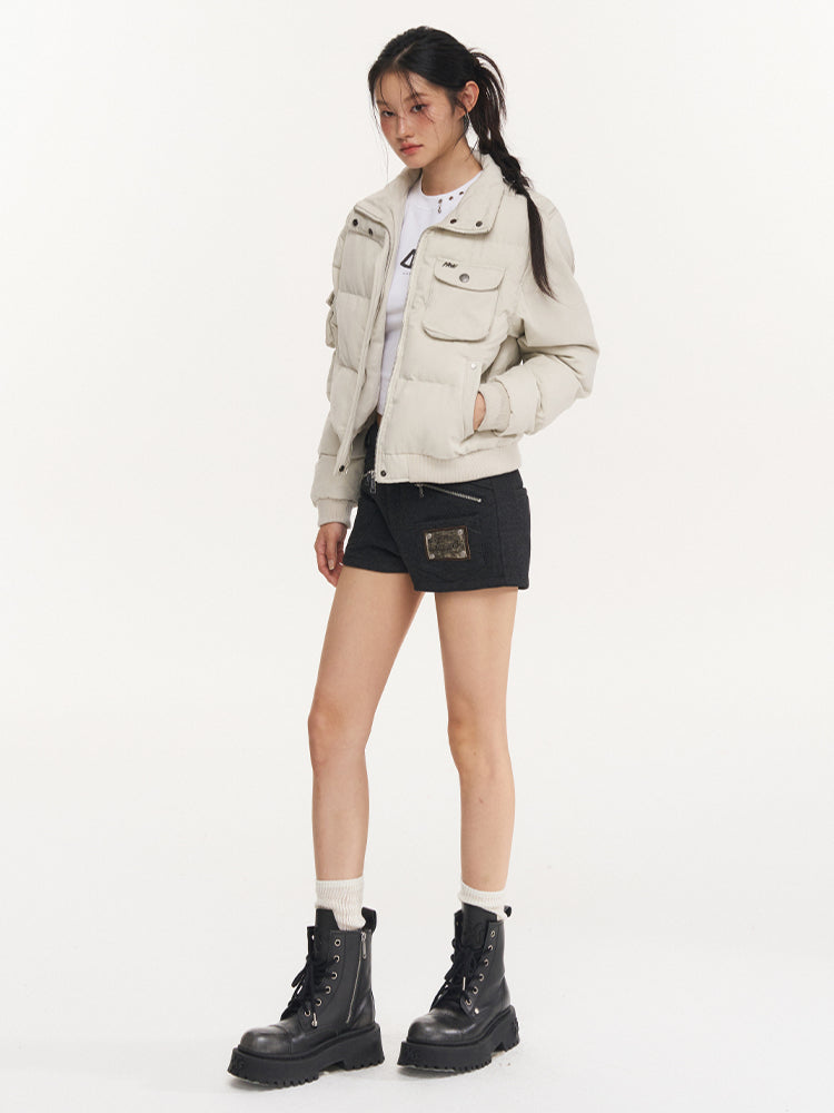 White Fitted High Collar Cotton Jacket - CHINASQUAD