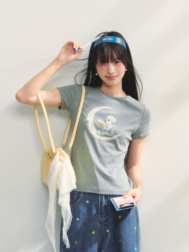 Grey Printed Slim-Fit Knit T-Shirt - CHINASQUAD