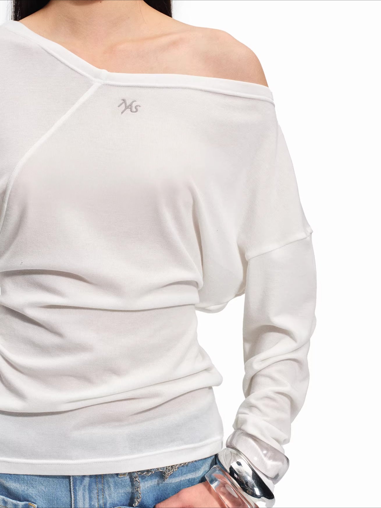 Asymmetric Off-Shoulder Wool-Lyocell Knit Tee