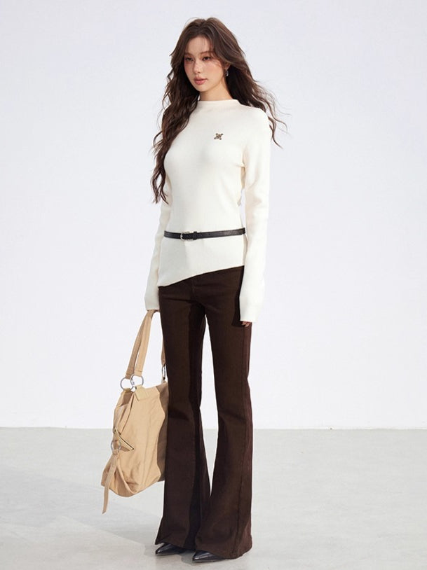 Asymmetric Ribbed Knit Turtleneck