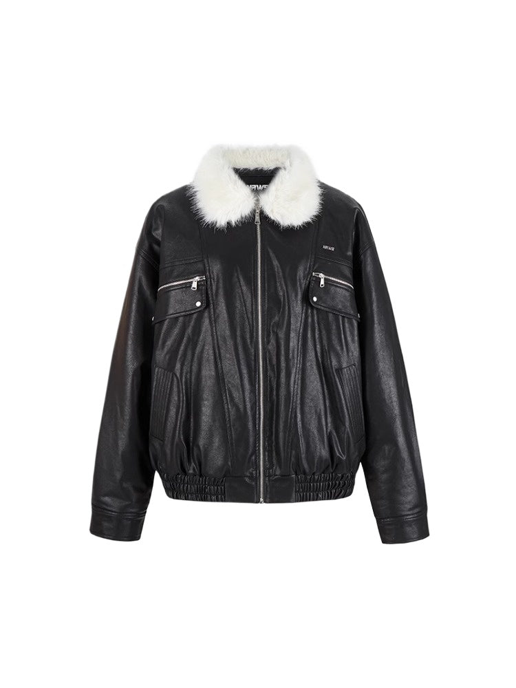 Black & White Vintage Silhouette Collar Moto Jacket - CHINASQUAD