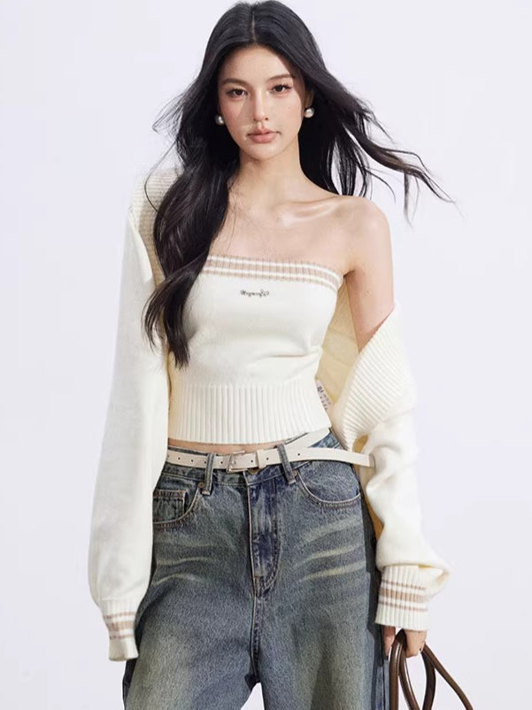 Contrast Batwing Knit 2-Piece Set