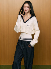 True Two-Piece Contrast Design Hooded Crop Sweater - CHINASQUAD