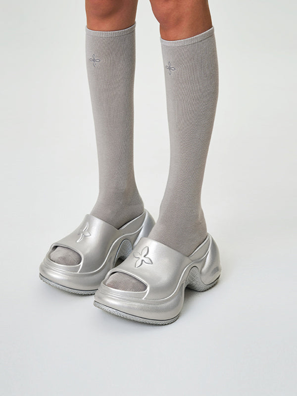 COMPASS WAVE Platform Bumper Sandals In Silver - CHINASQUAD