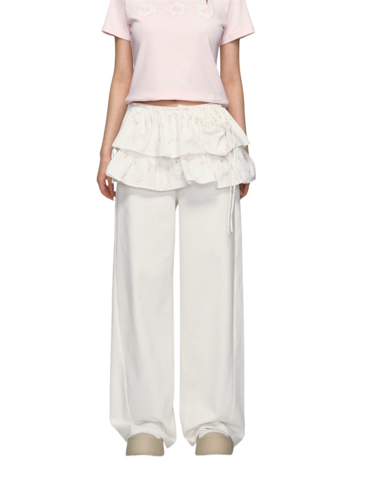 Floral Drawstring Pocket Multi-Layered Cake Skirt - CHINASQUAD