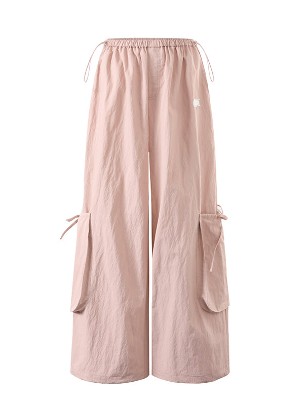Pink & White Parachute Wide-Leg Pants - CHINASQUAD