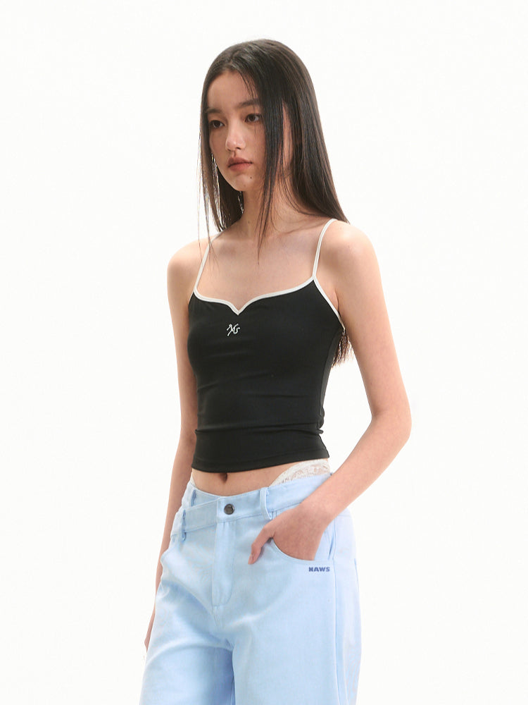 Pearl Rhinestone Color-block Strap Top - CHINASQUAD
