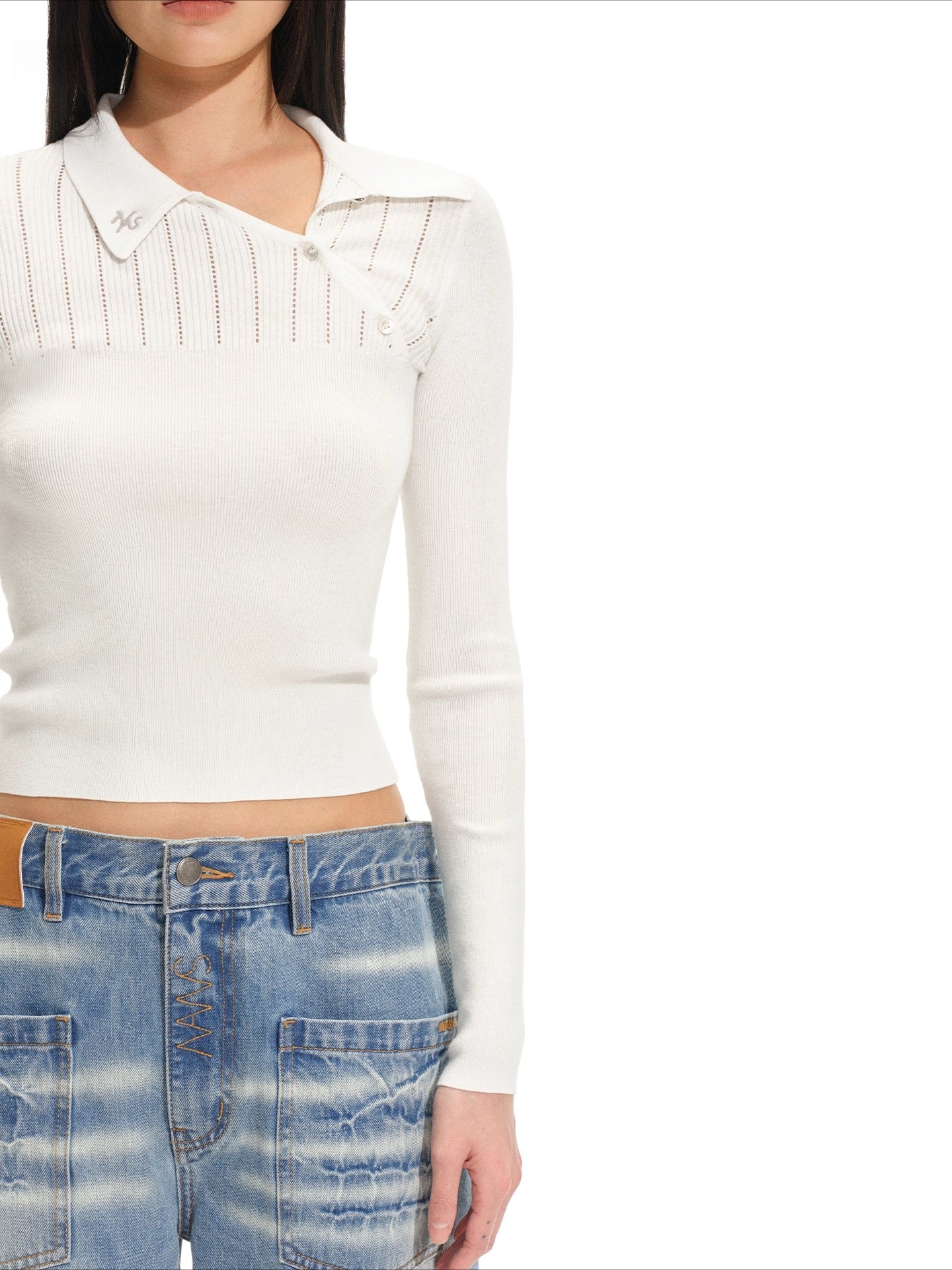 Classic Asymmetric-Collar Knit Crewneck