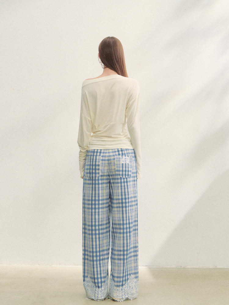 Floral Print Pleated Long-Sleeve T-shirt - CHINASQUAD