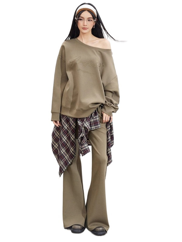 Studded Letter Off-Shoulder Sweatshirt - CHINASQUAD