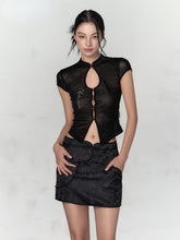 Black & White Button-up A-line Skirt - CHINASQUAD