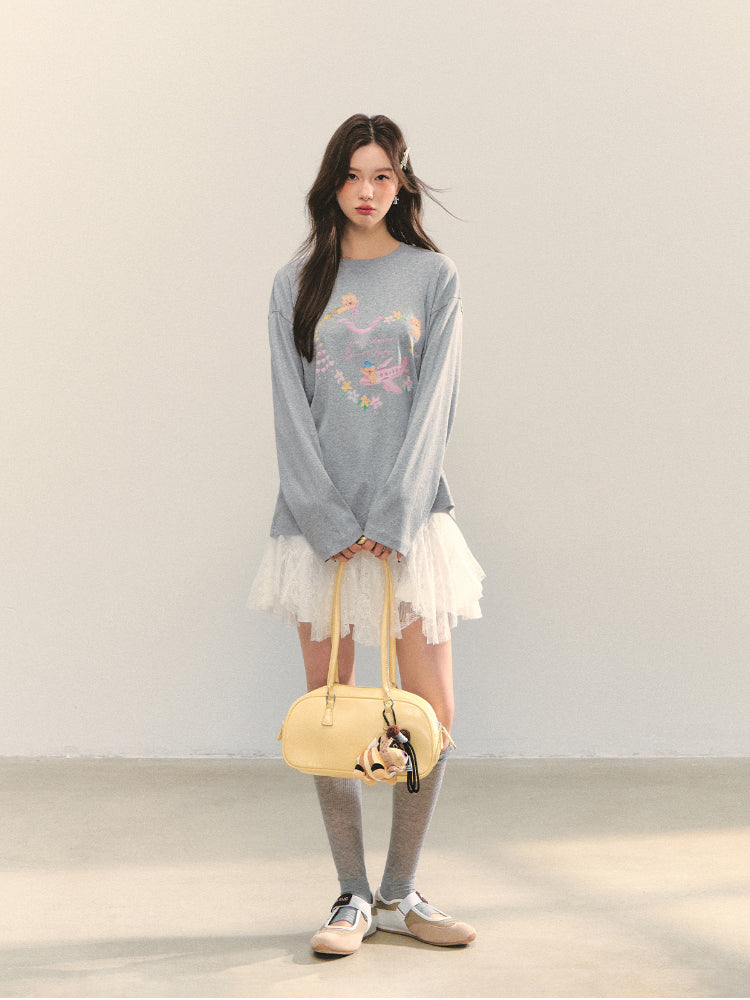 Crew Neck Dog Print Long-Sleeve Tee - CHINASQUAD
