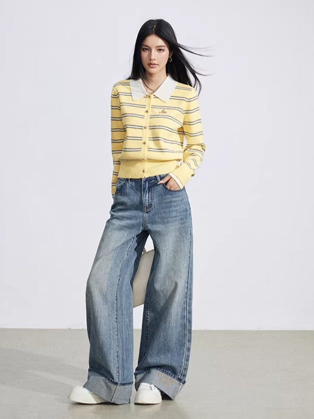 Vintage Wash Embroidered Wide-Leg Jeans