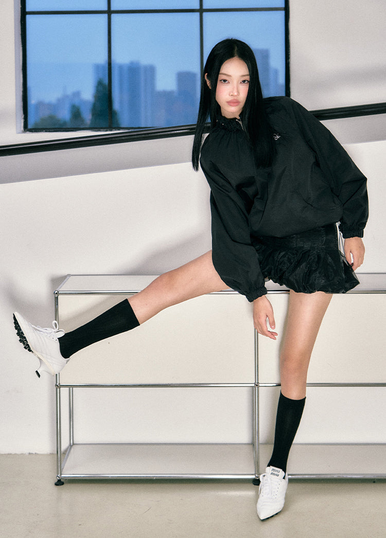 Flower Bud Zipper Jacket & Mesh Skirt Set - CHINASQUAD