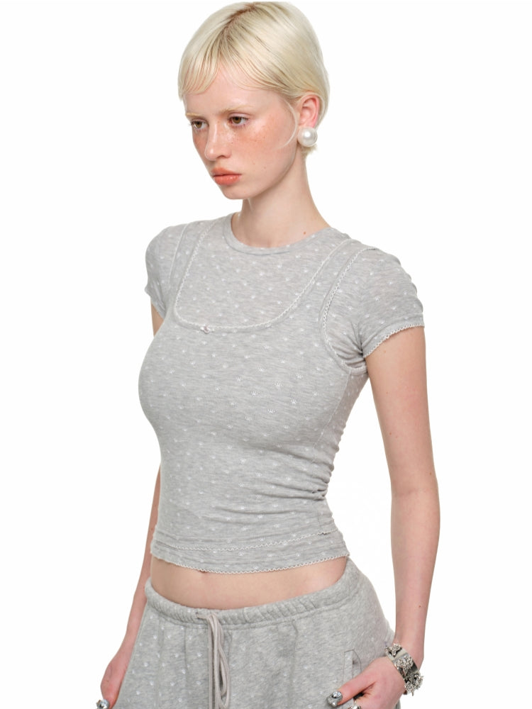 Polka Dot Cat Paw Round Neck T-shirt - CHINASQUAD