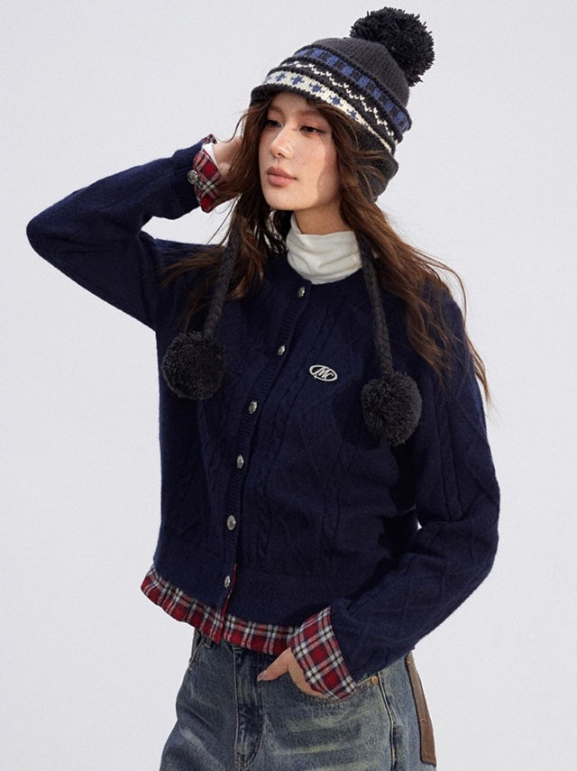 Plaid Patchwork Knit Cardigan