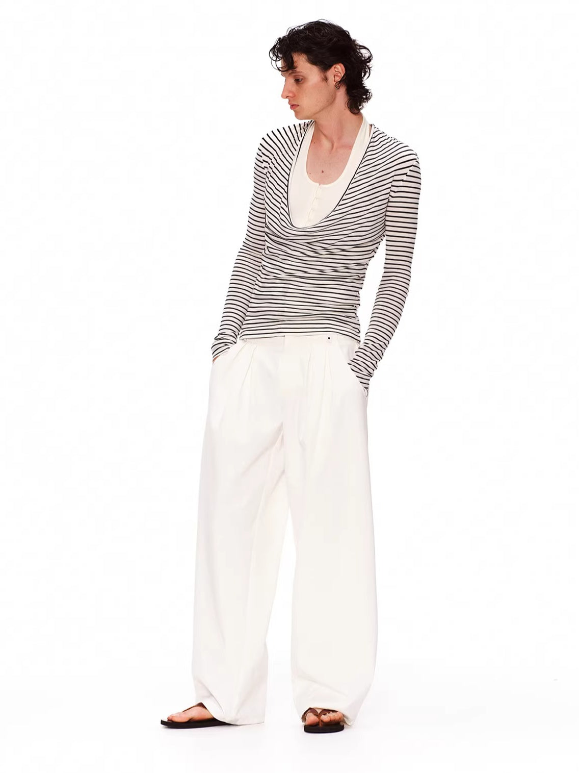 Double-Waist Polka Dot Wide-Leg Trousers