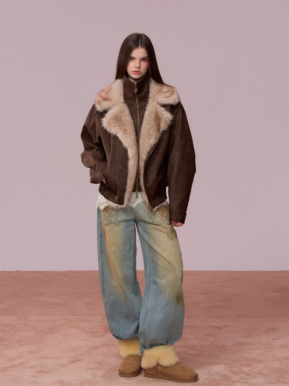 Faux Fur Collar Padded Two-in-One Jacket