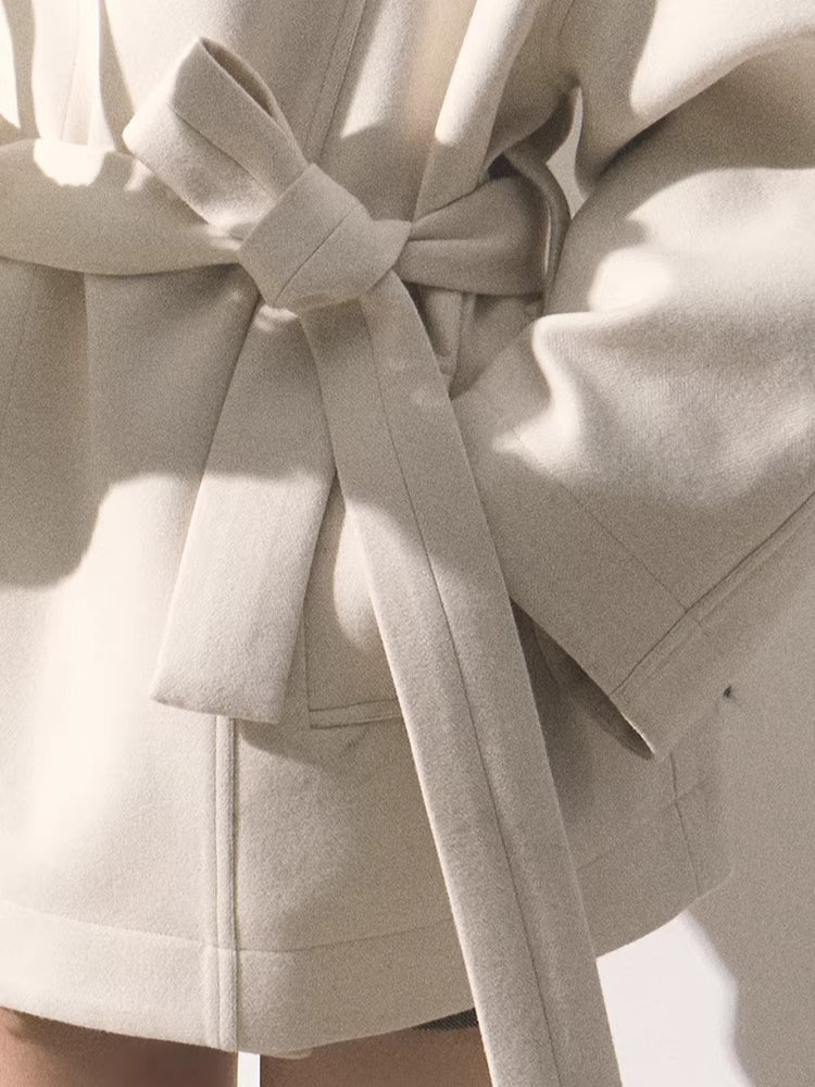 Stand-Collar Wool Short Coat