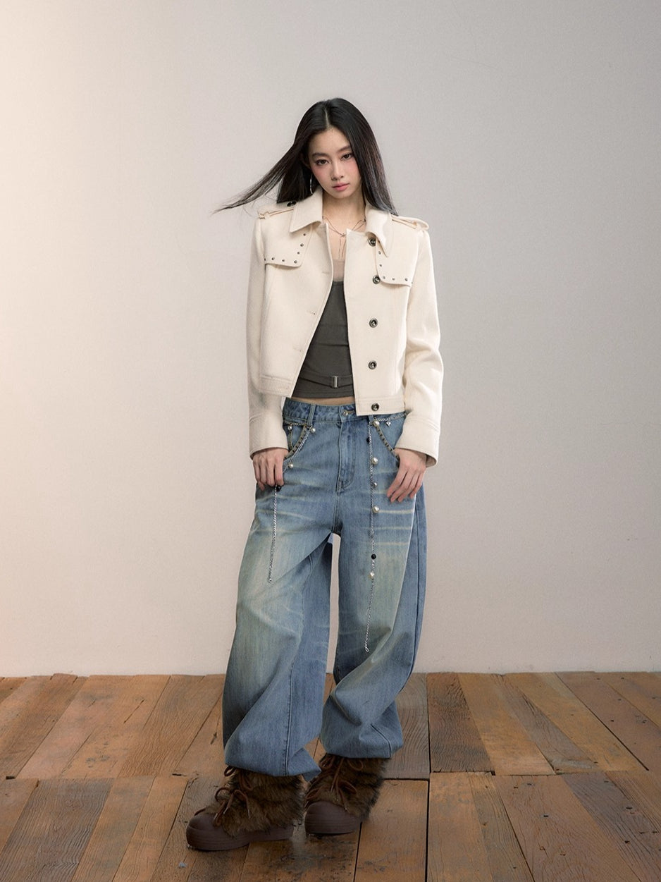 Studded Edge Cropped Fitted Jacket