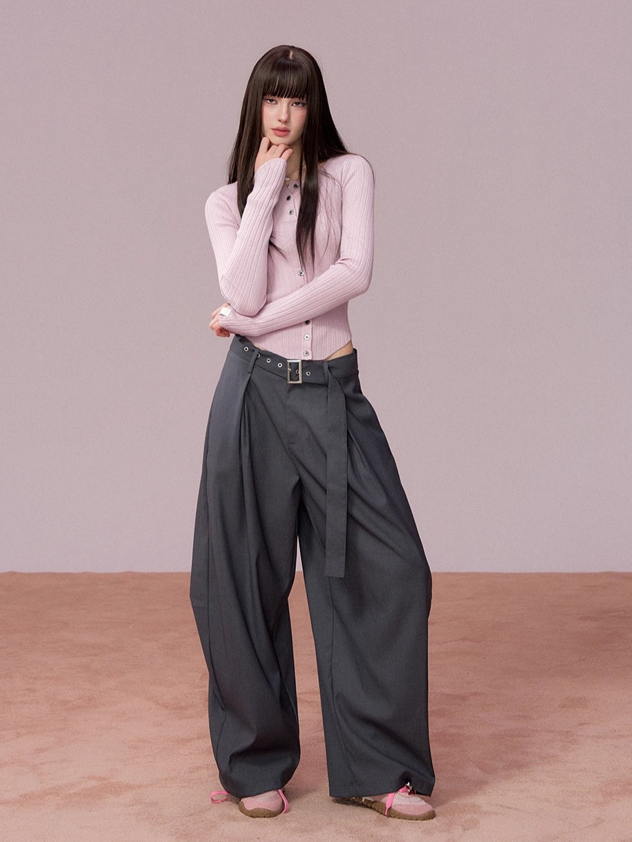 Tailored Drape Wide-Leg Suit Trousers