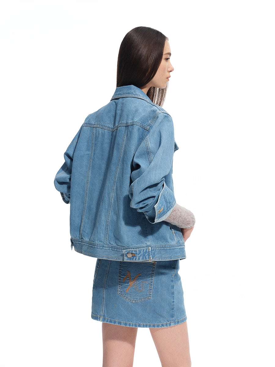 Modern Denim Regular-shoulder Structured Cropped Jacket - CHINASQUAD