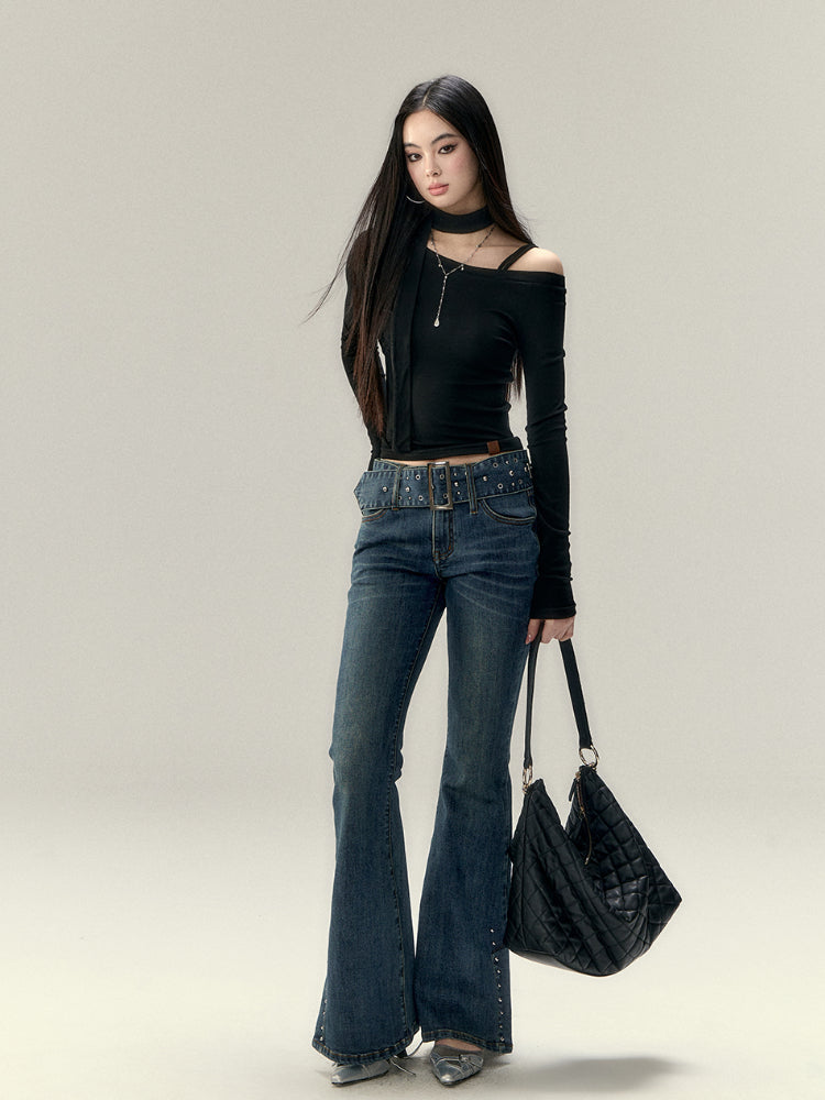 Wool Blend Asymmetric Shoulder T-Shirt - CHINASQUAD