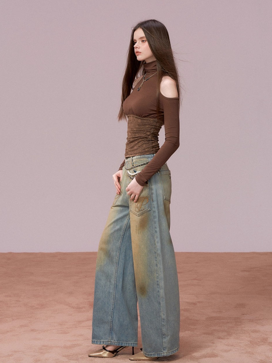 Lace-Panel Fitted Long-Sleeve T-Shirt