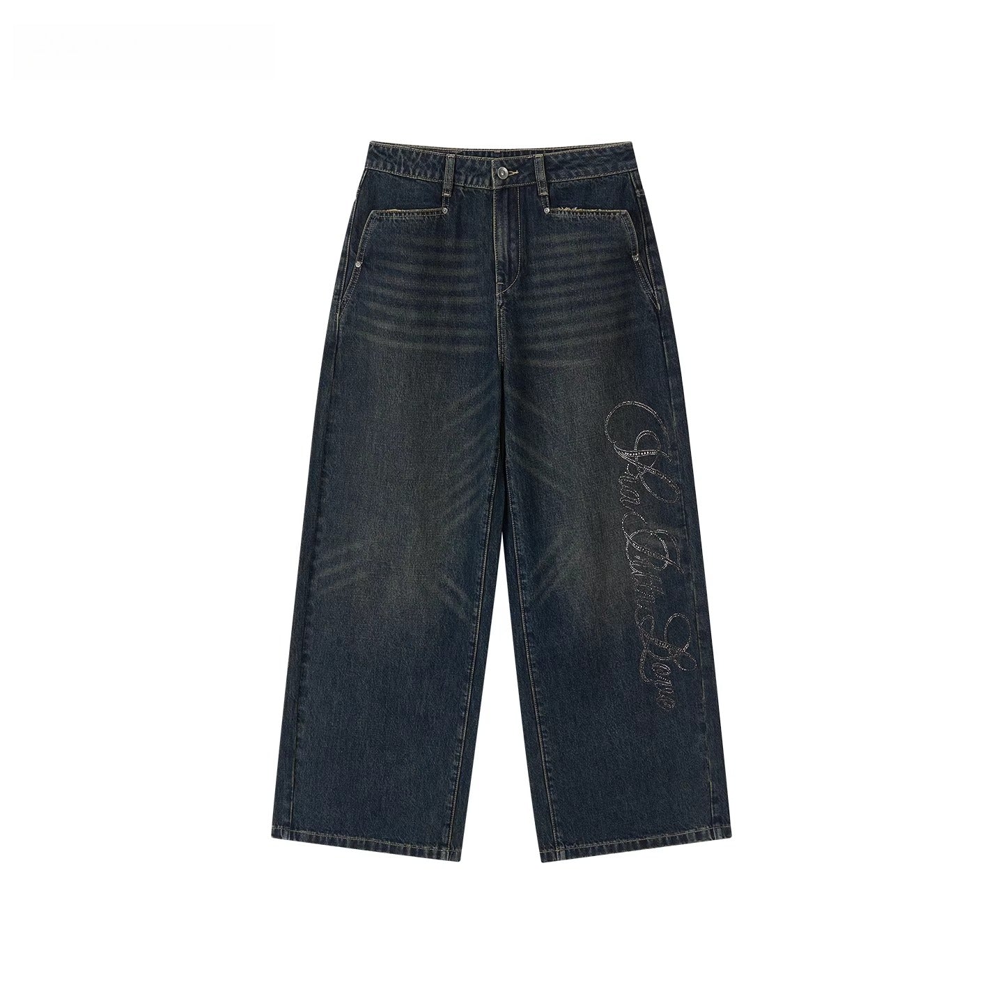 Embellished Rhinestone Vintage Wide-Leg Jeans