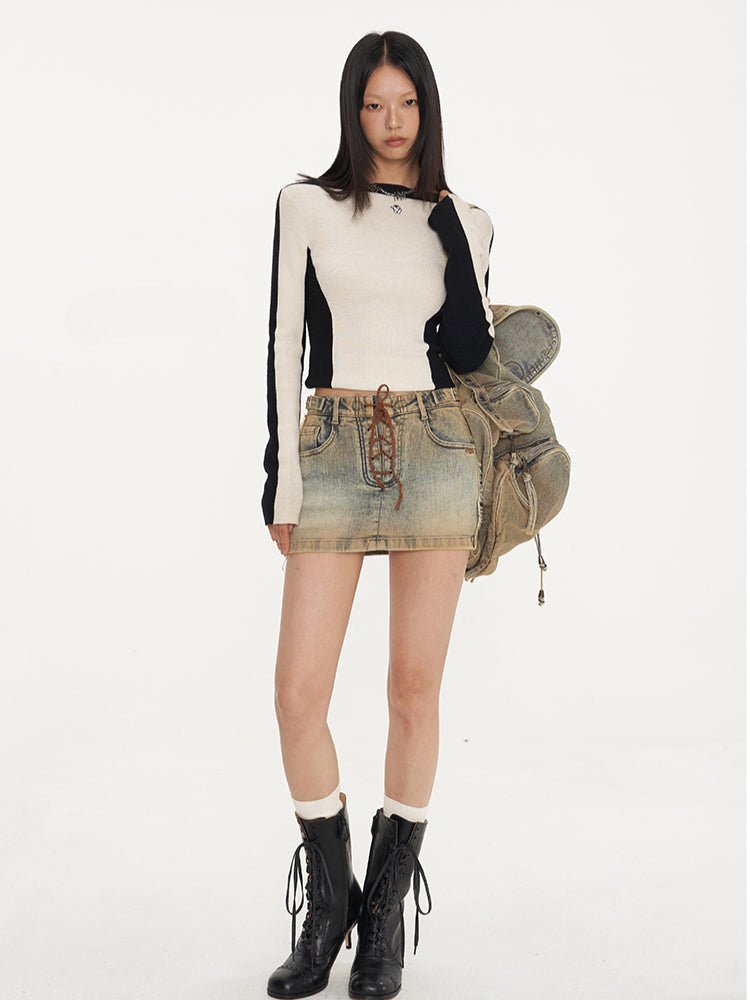 Strap Tie Vintage High Waist Bodycon Skirt - CHINASQUAD