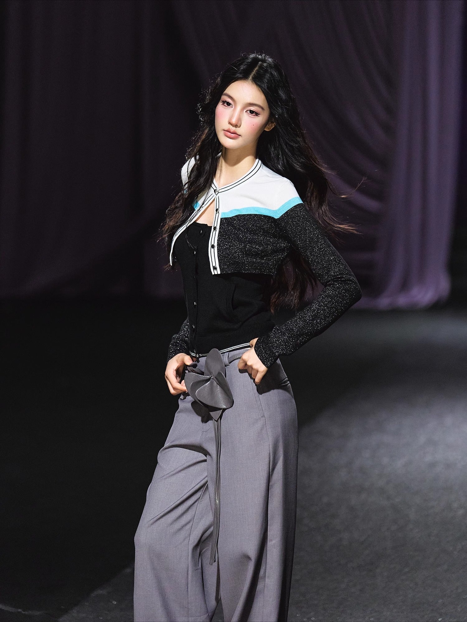 Sparkle Contrast Trim Knit Two-Piece Set - CHINASQUAD