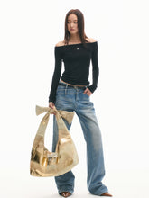 Pure Cotton Twill Denim Large Capacity Foldable Crescent Bag - CHINASQUAD