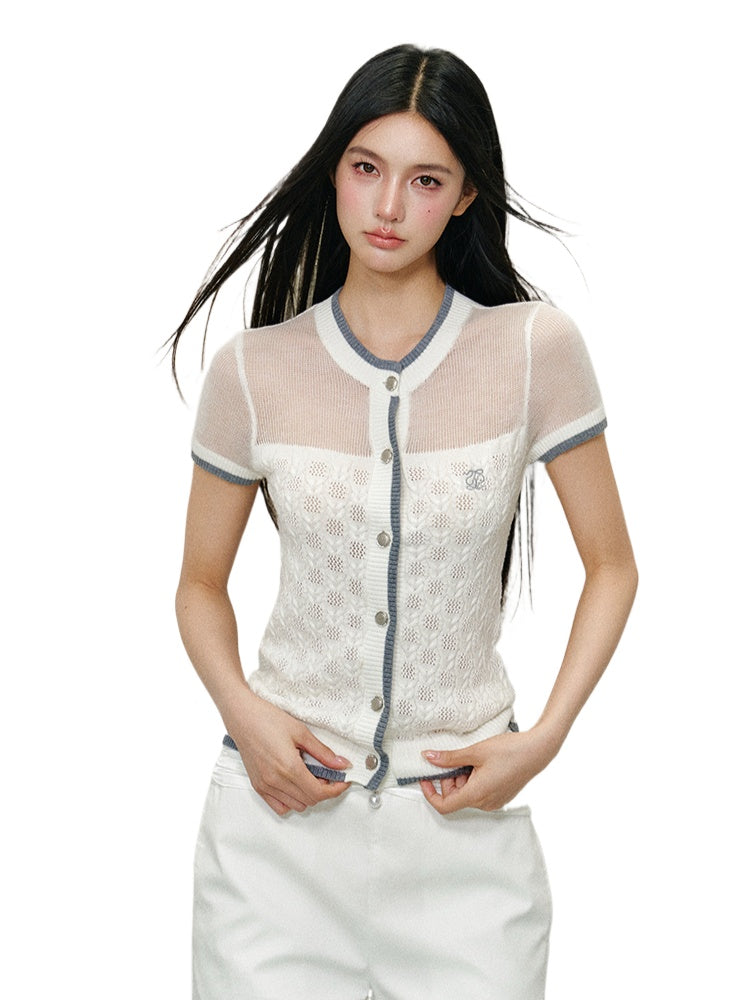 Off-shoulder Round Neck Short Sleeve Knit T-shirt - CHINASQUAD