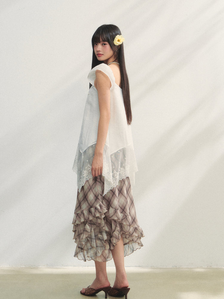 Lace Ruffled Hem Top - CHINASQUAD