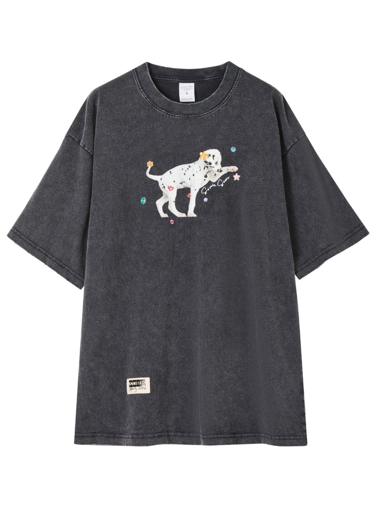 Spotted Puppy Printed Short Sleeve T-shirt - CHINASQUAD