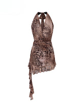 Halter Leopard Print Gathered-Waist Sleeveless Dress - CHINASQUAD