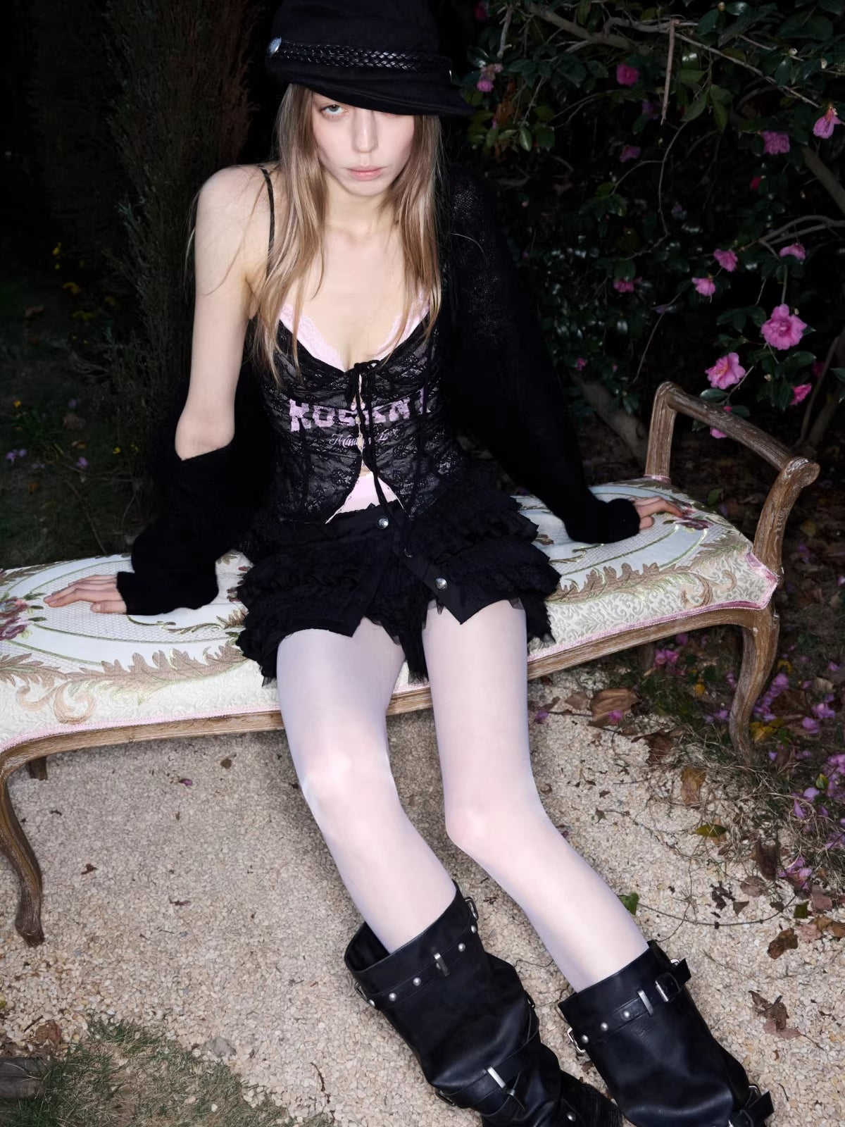 Lace-Up Letter Print Corset Camisole