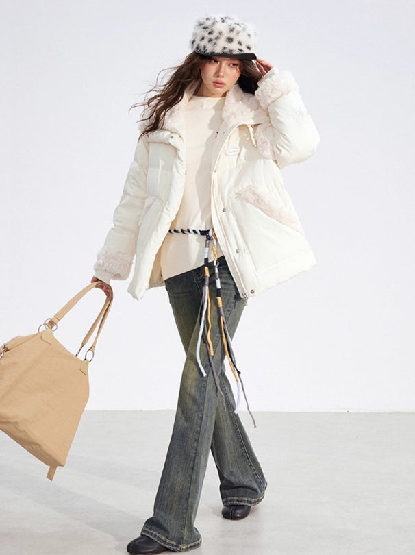 Shearling Panel 90% White Duck Down Jacket