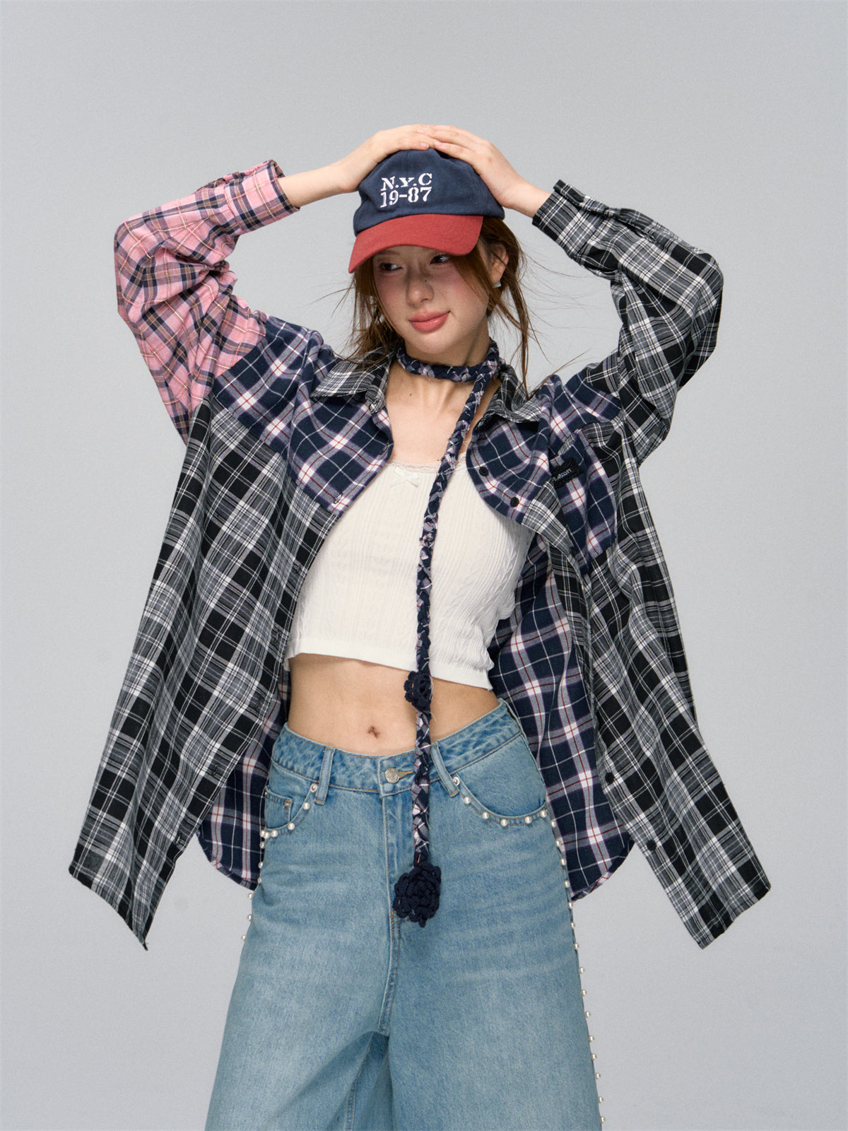Black Patchwork Plaid Shirt - CHINASQUAD