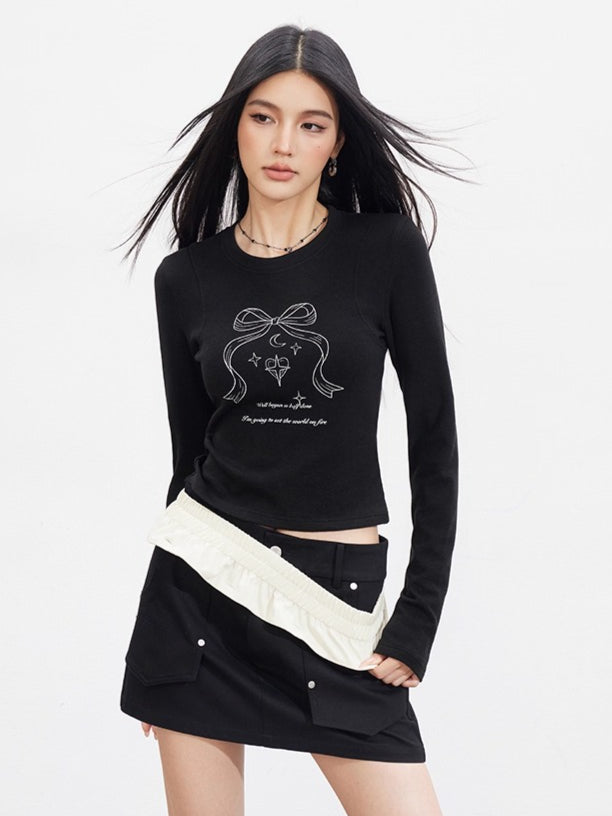 MacyMccoy Bow Graphic Long-Sleeve T-shirt - CHINASQUAD