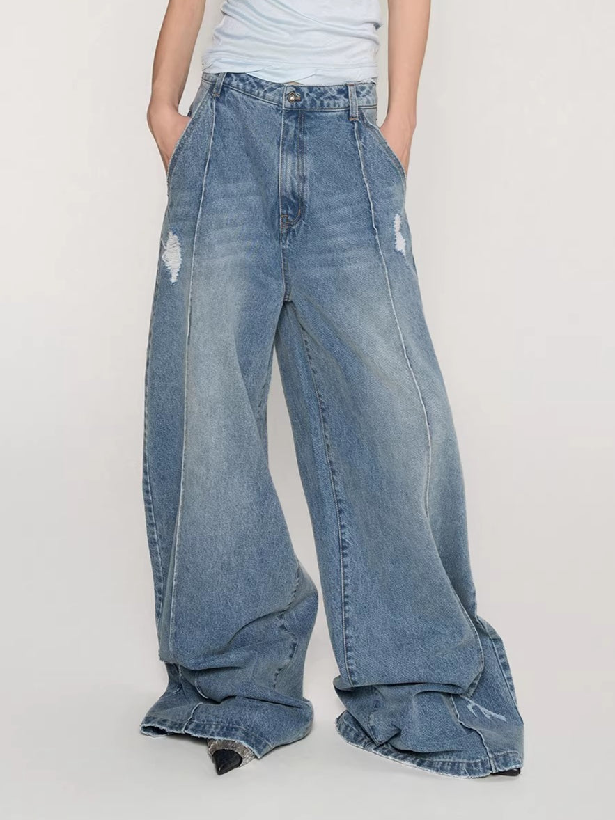 Laser Logo Seam Wide-Leg Denim Pants