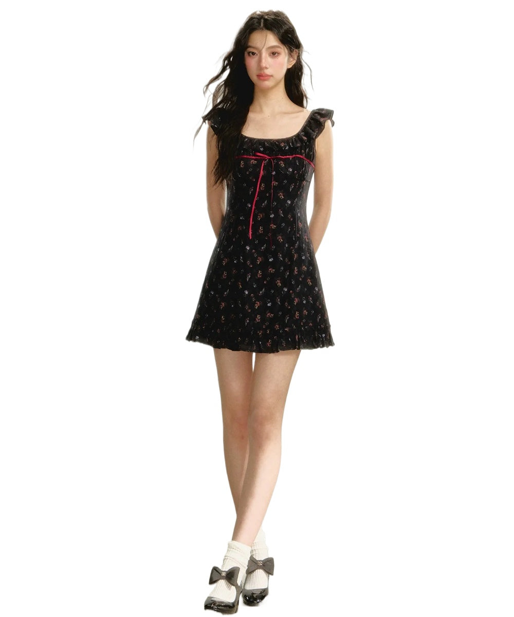 Flutter Sleeve Strap Floral Dress - CHINASQUAD