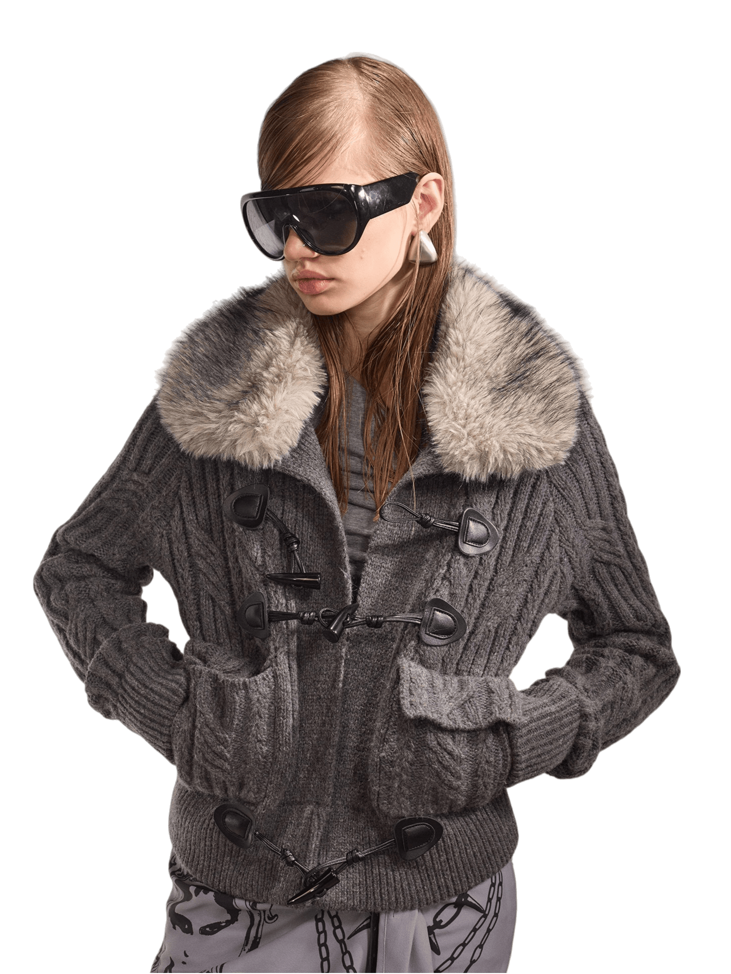 100% Wool Retro Cable-Knit Horn Button Jacket