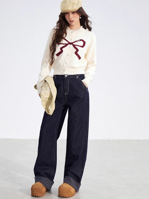 Bow Detail Cropped Knit Cardigan