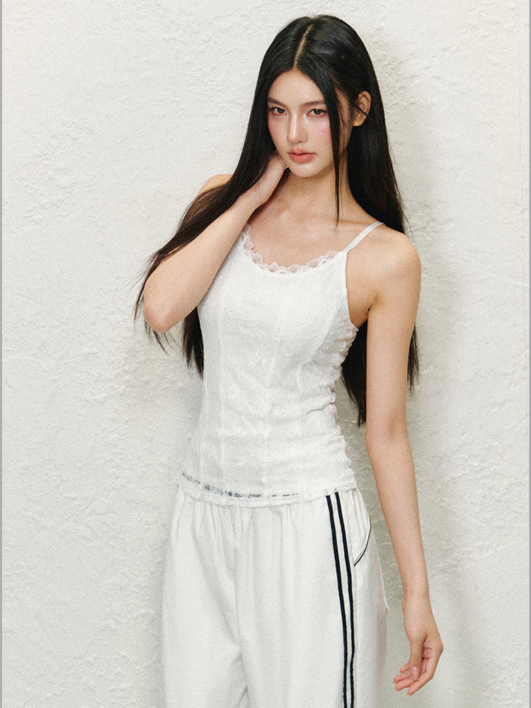 Lace-Style Spaghetti Strap Tank Top - CHINASQUAD