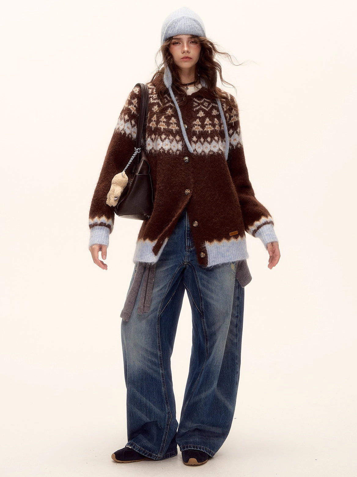 Wool Blend Fair Isle Button-Up Cardigan