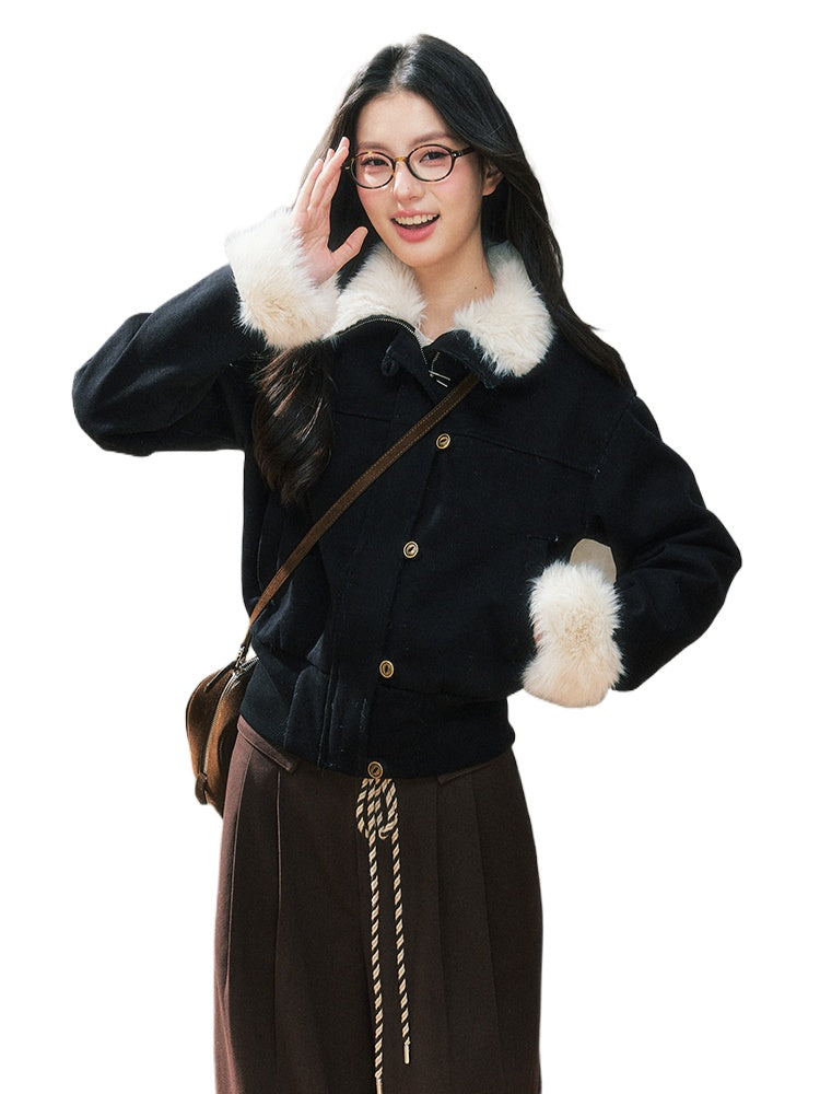 Black Fitted Shearling Jacket - CHINASQUAD