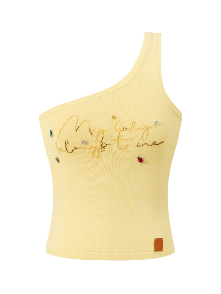 Off-Shoulder Handmade Color Rhinestone Knitted Cami - CHINASQUAD