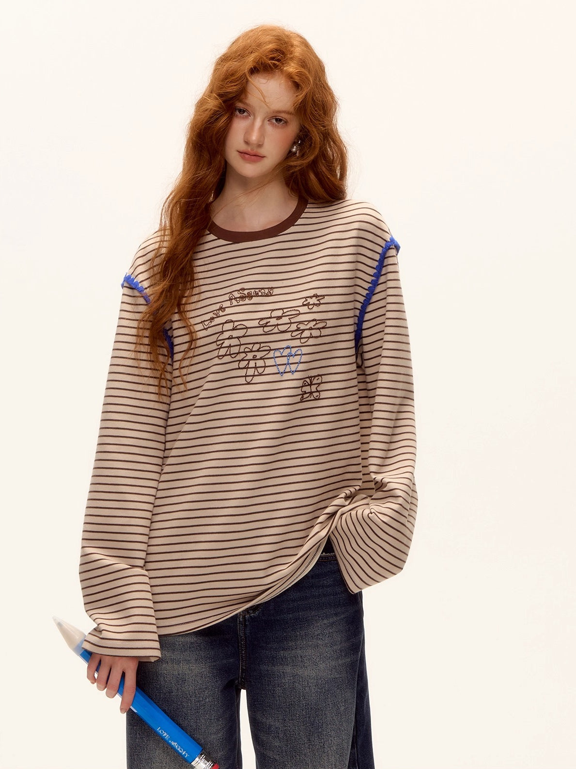 Striped Contrast Embroidered Shell T-Shirt